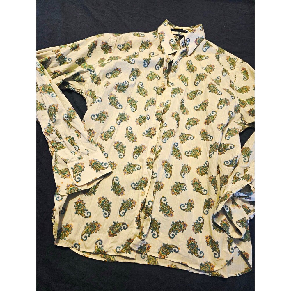 Paul Fredrick Men's Cotton Paisley Long Sleeve Button Front Dress Shirt M